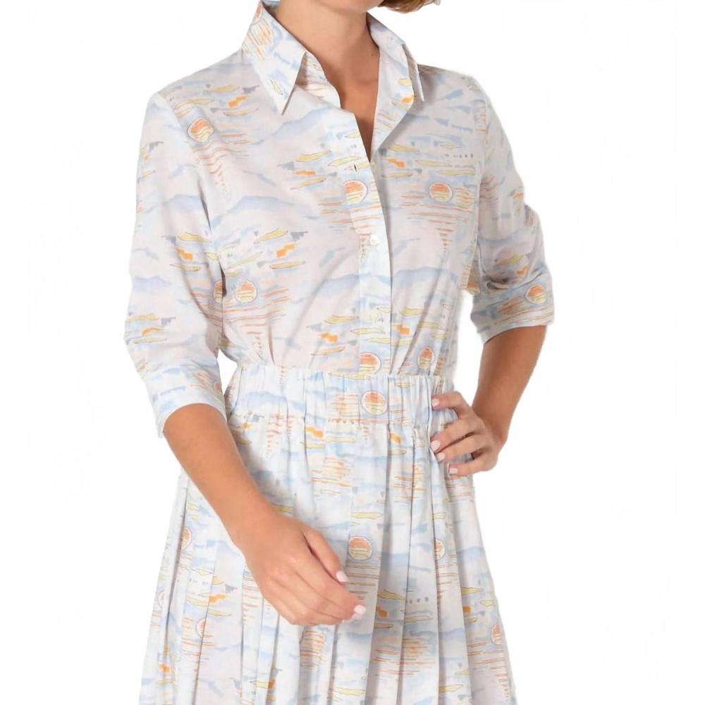 Button-Down Shirt Dress in Soft Pastel Print - Women's